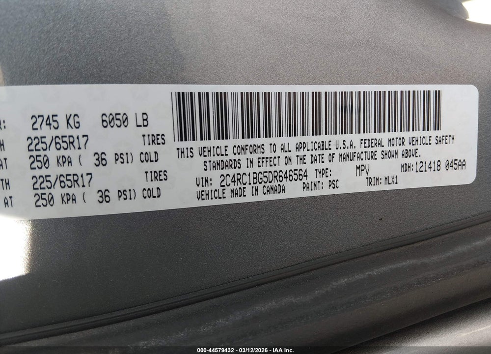 2013 CHRYSLER TOWN & COUNTRY TOURING VIN: 2C4RC1BG5DR646564