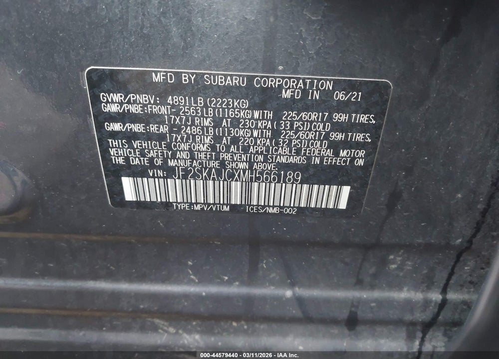2021 SUBARU FORESTER PREMIUM VIN: JF2SKAJCXMH566189