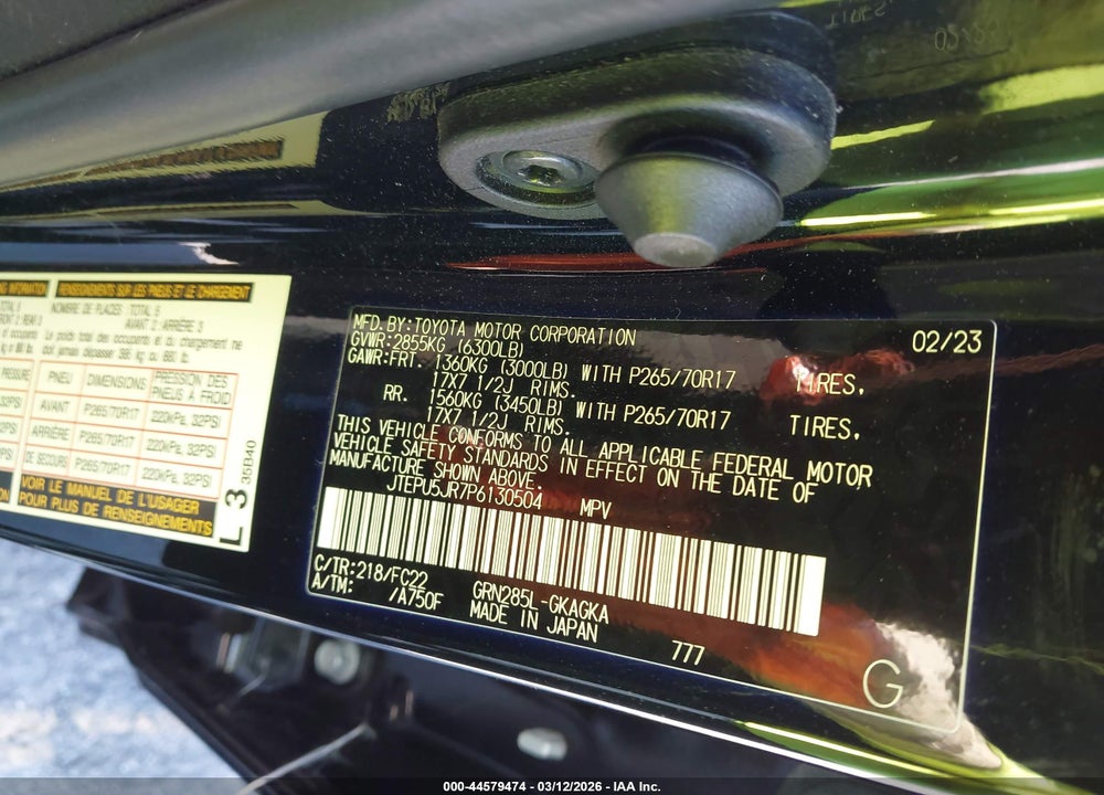 2023 TOYOTA 4RUNNER TRD OFF ROAD VIN: JTEPU5JR7P6130504