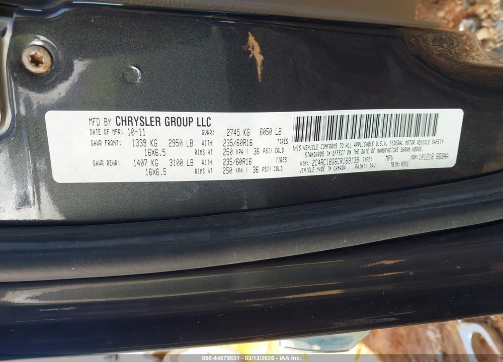 2012 CHRYSLER TOWN & COUNTRY TOURING VIN: 2C4RC1BG6CR169139