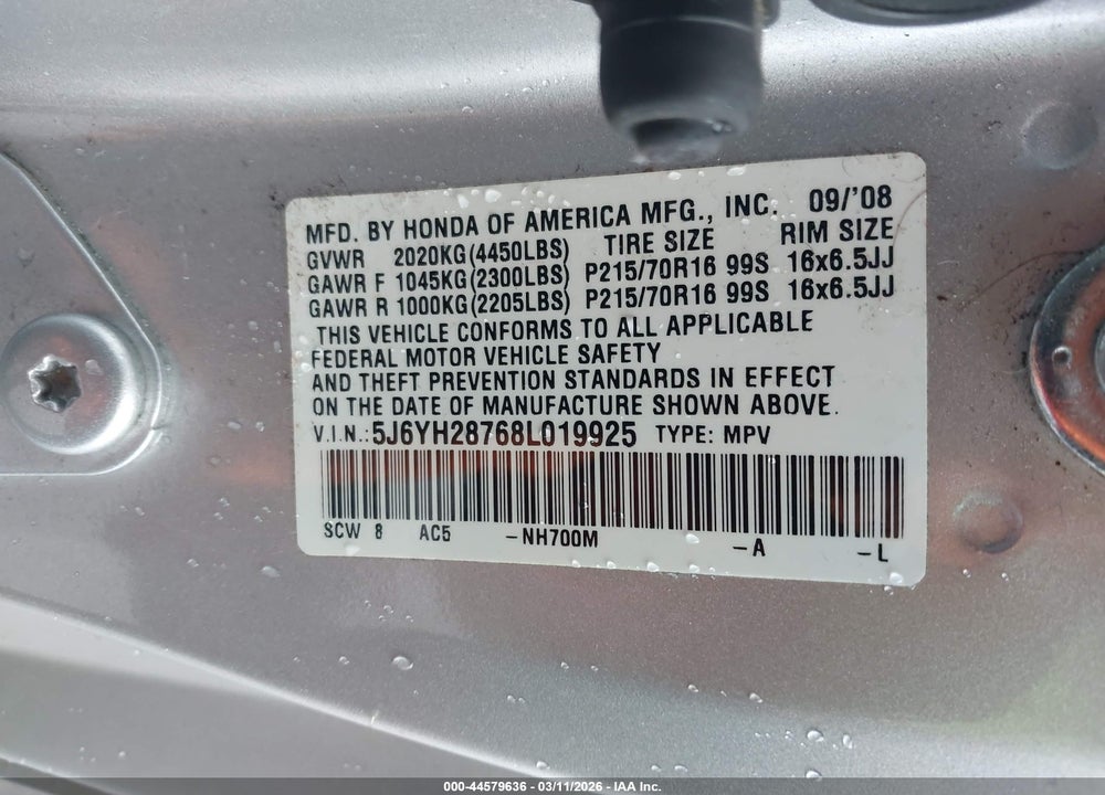 2008 HONDA ELEMENT EX VIN: 5J6YH28768L019925