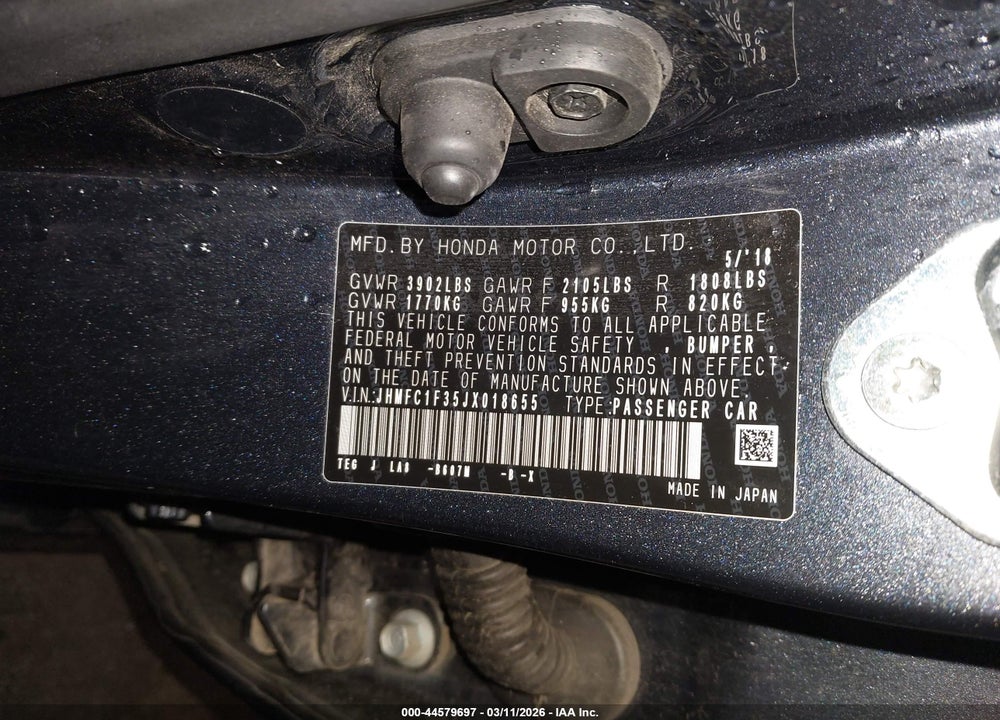2018 HONDA CIVIC VIN: JHMFC1F35JX018655