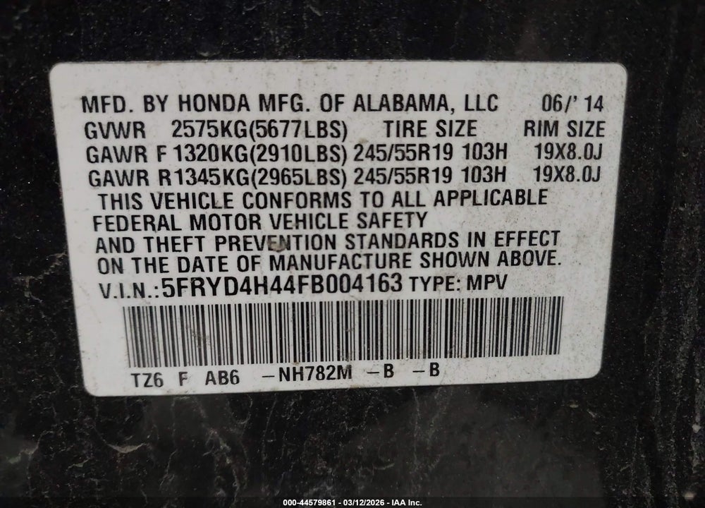 2015 ACURA MDX TECHNOLOGY PACKAGE VIN: 5FRYD4H44FB004163