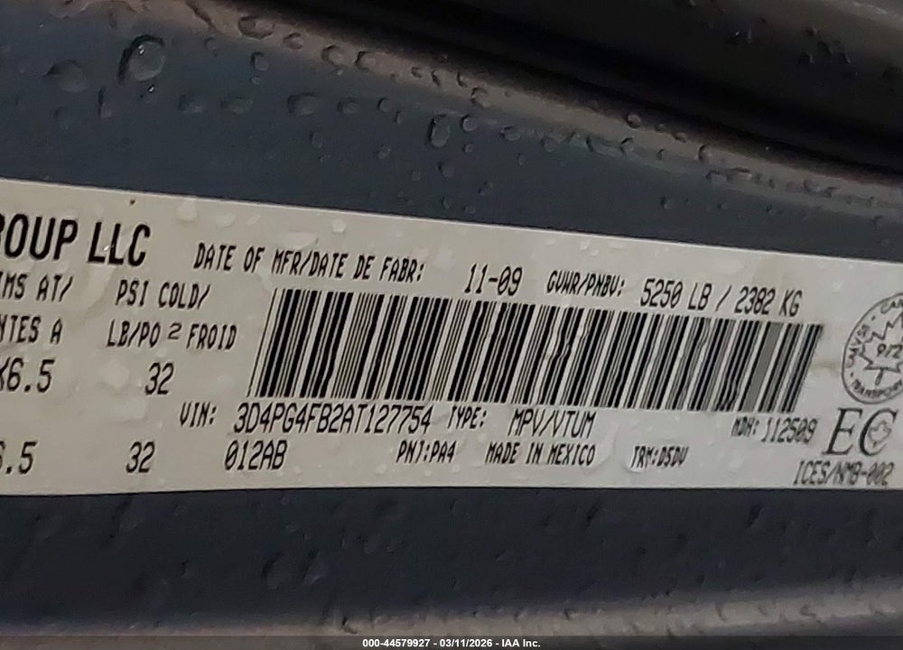 2010 DODGE JOURNEY SE VIN: 3D4PG4FB2AT127754