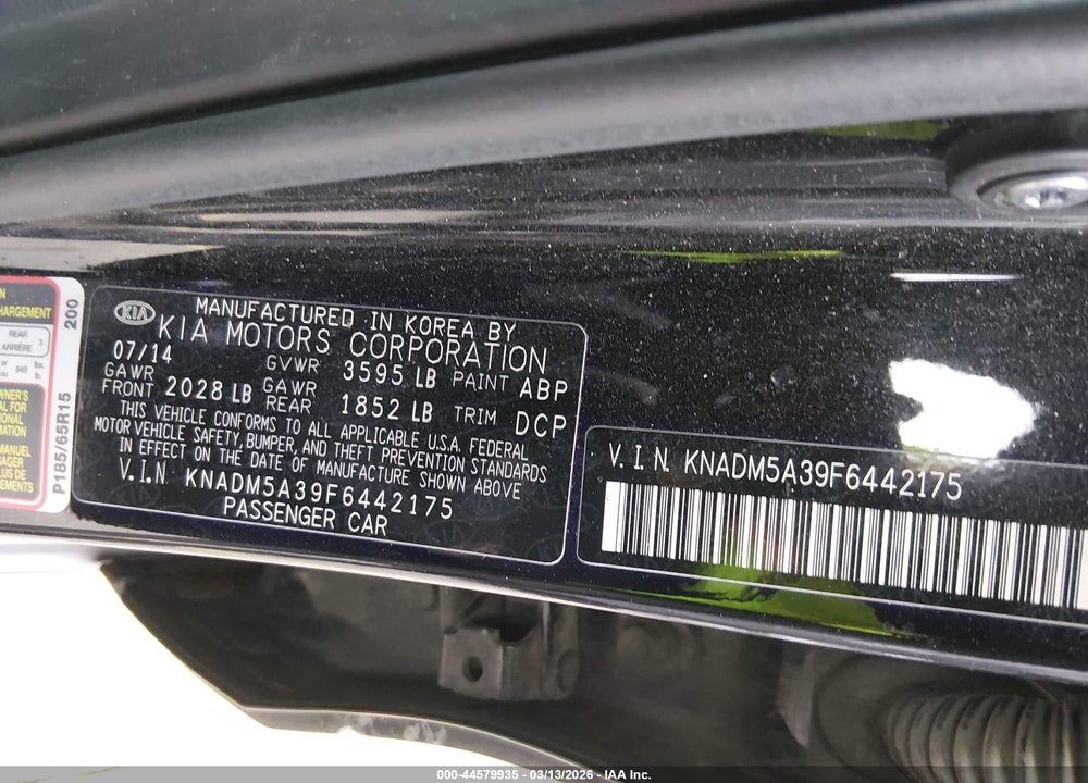 2015 KIA RIO LX VIN: KNADM5A39F6442175