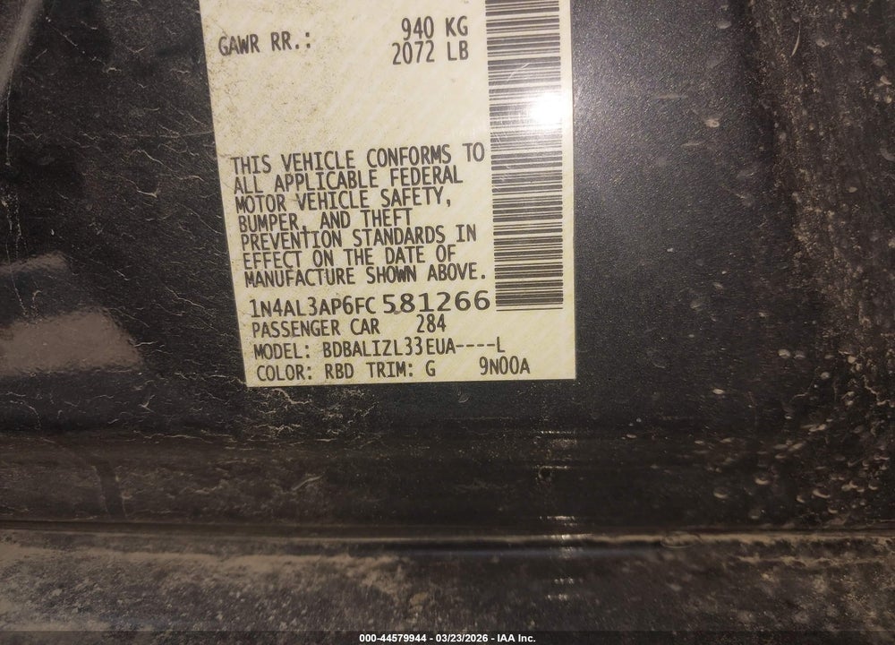 2015 NISSAN ALTIMA 2.5 SV VIN: 1N4AL3AP6FC581266