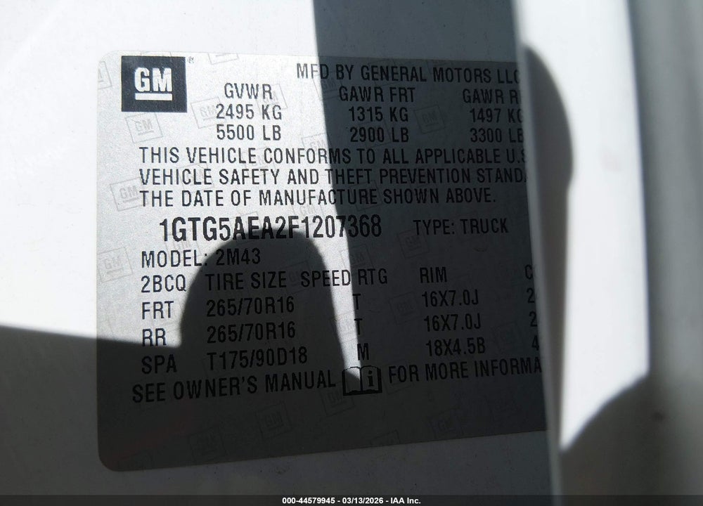 2015 GMC CANYON VIN: 1GTG5AEA2F1207368