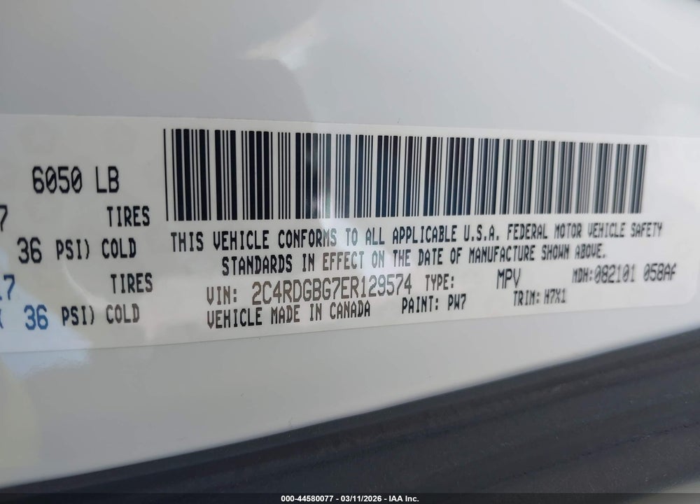 2014 DODGE GRAND CARAVAN AMERICAN VALUE PKG VIN: 2C4RDGBG7ER129574