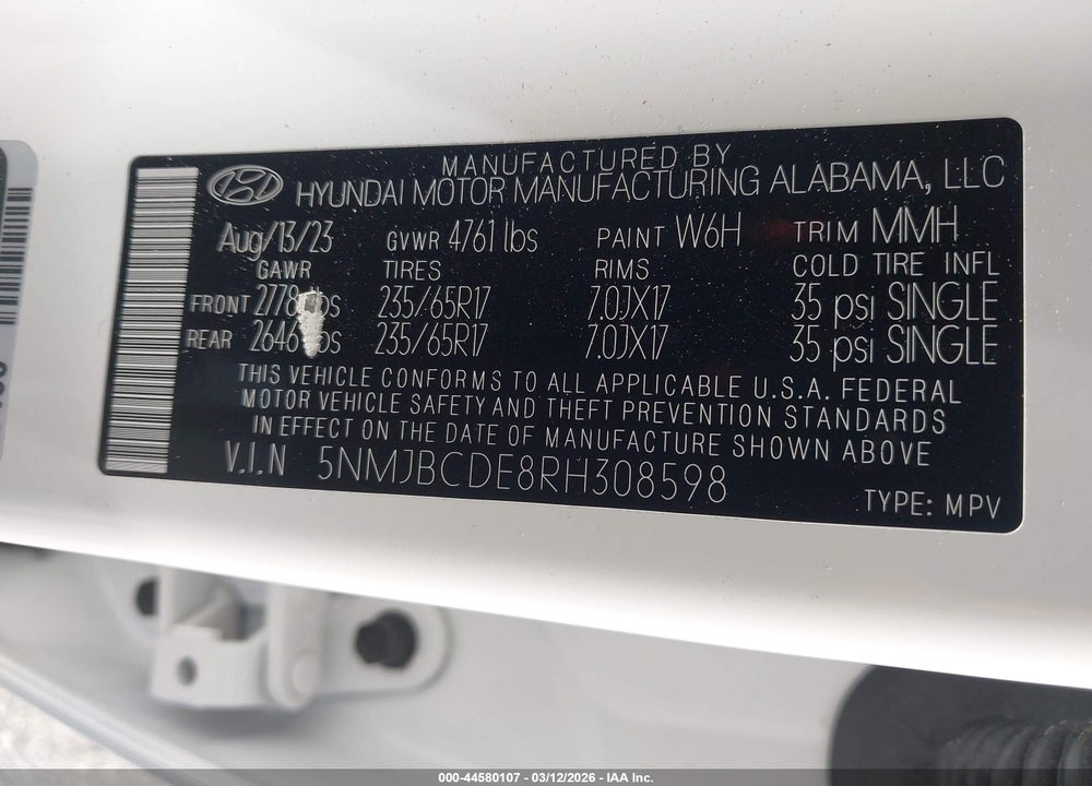 2024 HYUNDAI TUCSON SEL VIN: 5NMJBCDE8RH308598