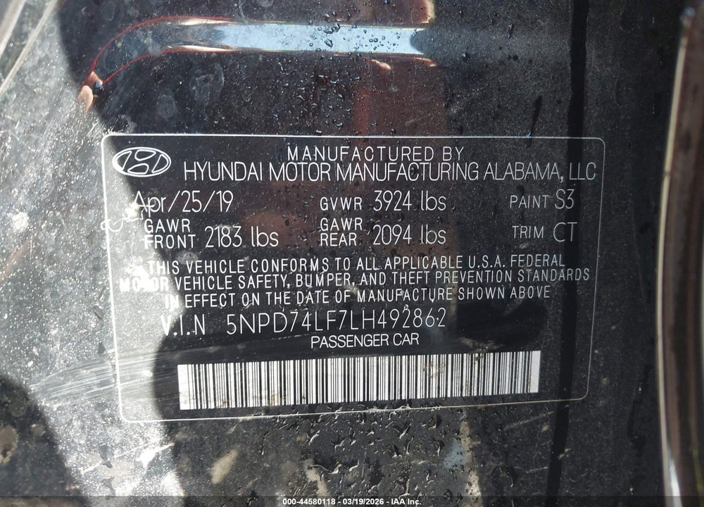 2020 HYUNDAI ELANTRA SE VIN: 5NPD74LF7LH492862