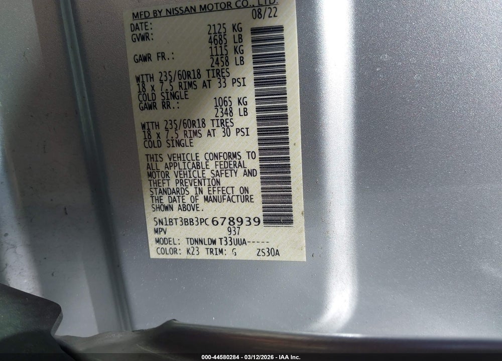 2023 NISSAN ROGUE SV INTELLIGENT AWD VIN: 5N1BT3BB3PC678939