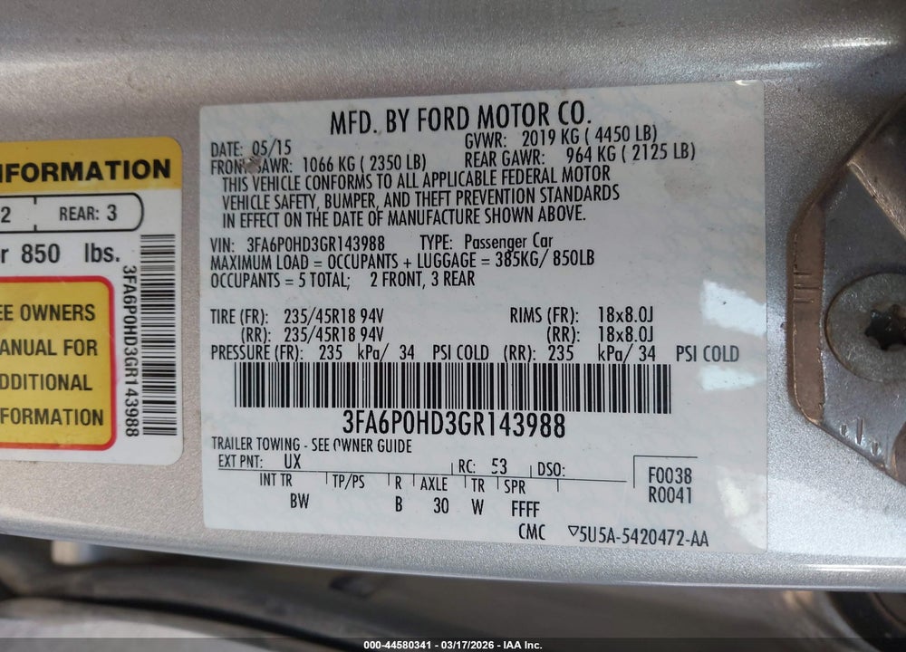 2016 FORD FUSION SE VIN: 3FA6P0HD3GR143988