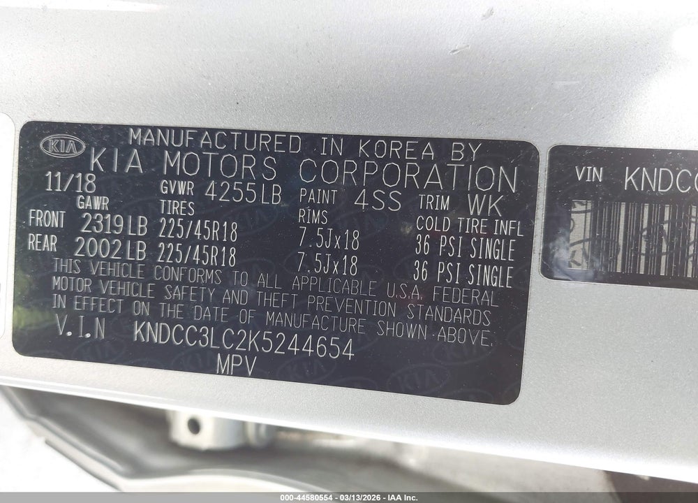 2019 KIA NIRO S TOURING VIN: KNDCC3LC2K5244654