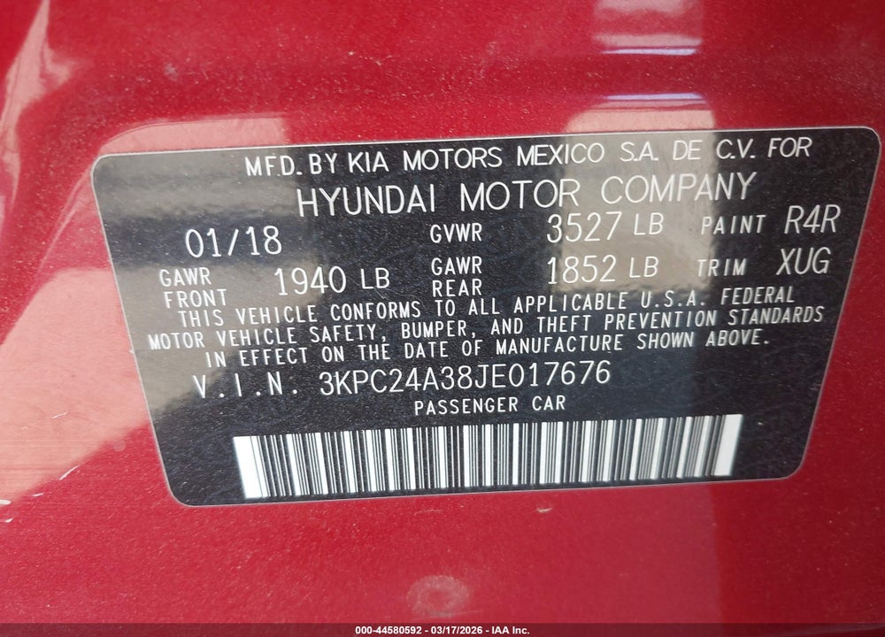 2018 HYUNDAI ACCENT SE VIN: 3KPC24A38JE017676