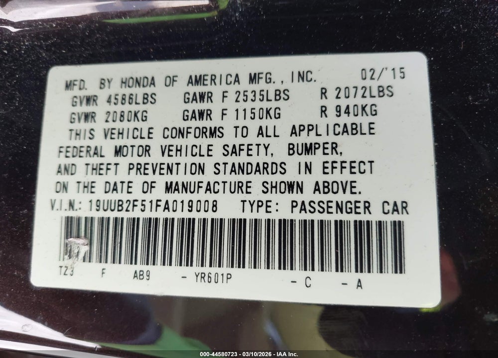 2015 ACURA TLX V6 TECH VIN: 19UUB2F51FA019008