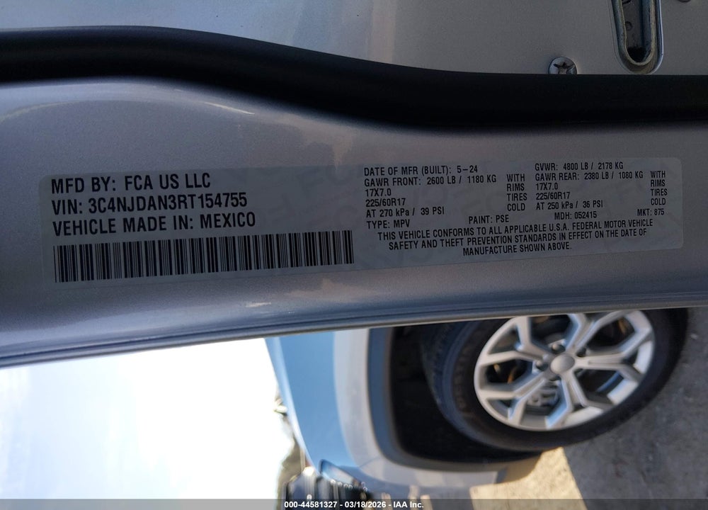 2024 JEEP COMPASS SPORT 4X4 VIN: 3C4NJDAN3RT154755