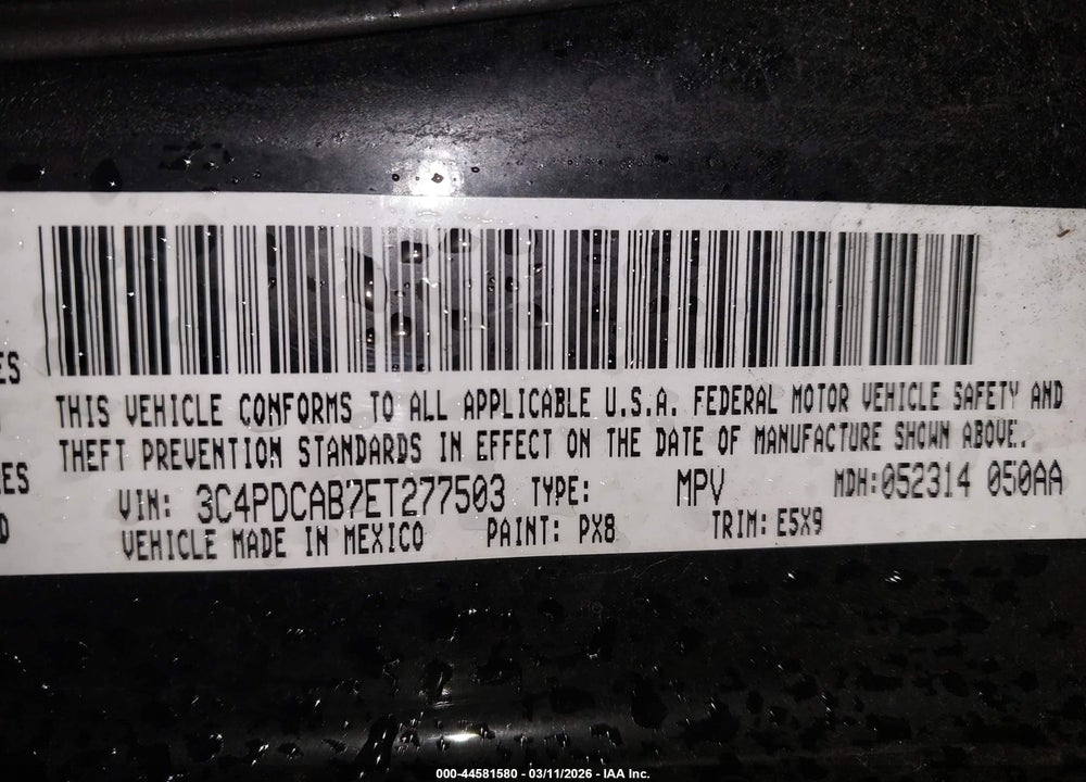 2014 DODGE JOURNEY AMERICAN VALUE PKG VIN: 3C4PDCAB7ET277503