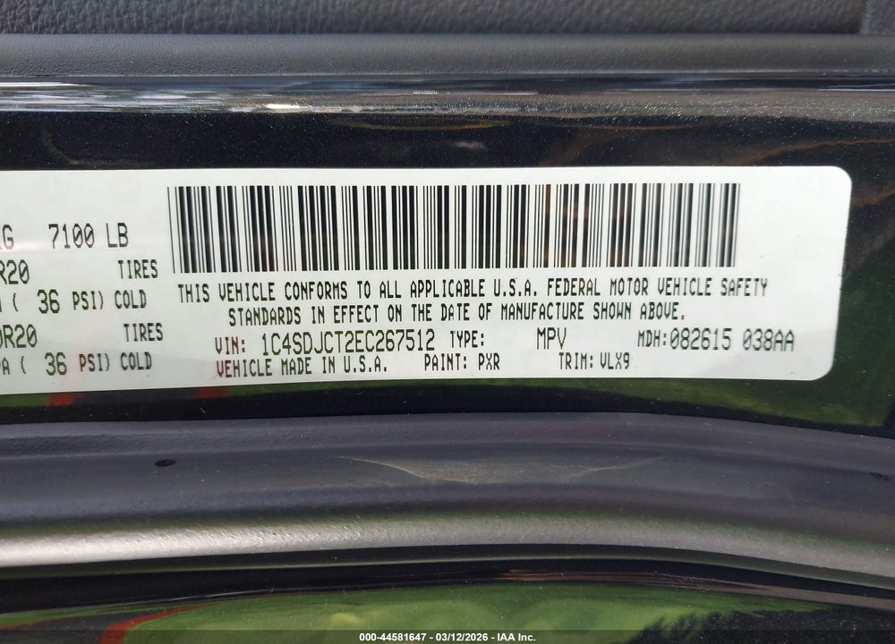 2014 DODGE DURANGO R/T VIN: 1C4SDJCT2EC267512