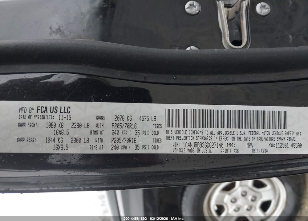 2016 JEEP PATRIOT SPORT VIN: 1C4NJRBB3GD627140