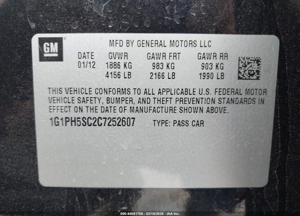 2012 CHEVROLET CRUZE LTZ VIN: 1G1PH5SC2C7252607
