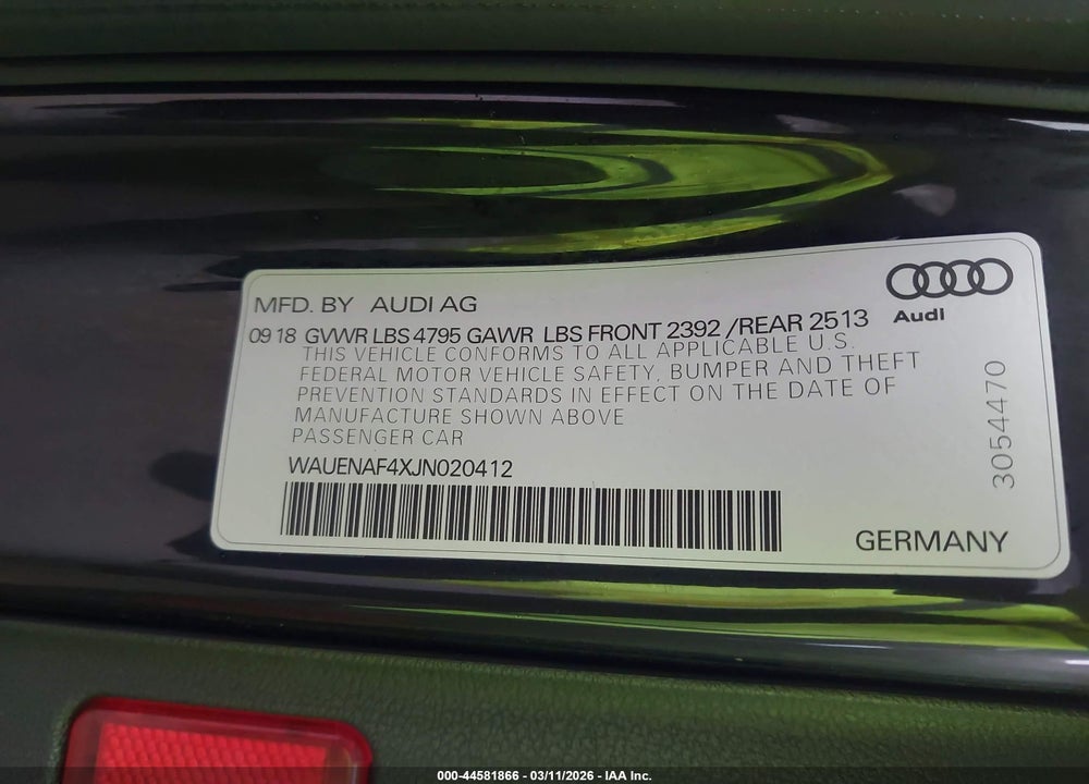 2018 AUDI A4 VIN: WAUENAF4XJN020412