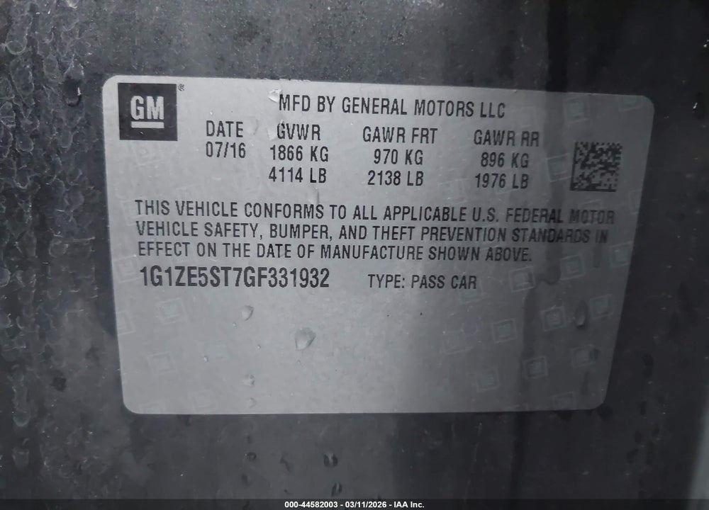 2016 CHEVROLET MALIBU 1LT VIN: 1G1ZE5ST7GF331932