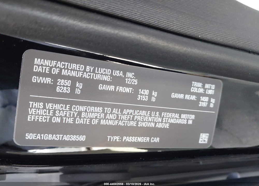 2026 LUCID AIR GRAND TOURING VIN: 50EA1GBA3TA038560