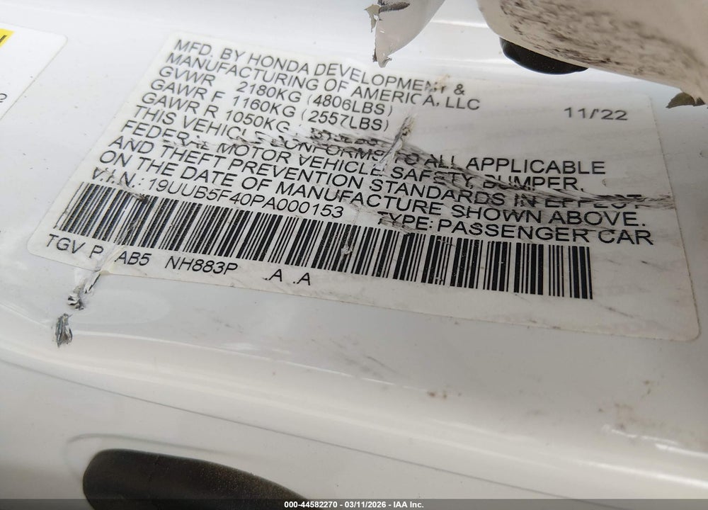 2023 ACURA TLX TECHNOLOGY PACKAGE VIN: 19UUB5F40PA000153