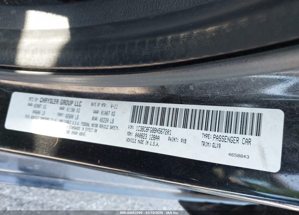 2011 CHRYSLER 200 S VIN: 1C3BC8FG8BN567201