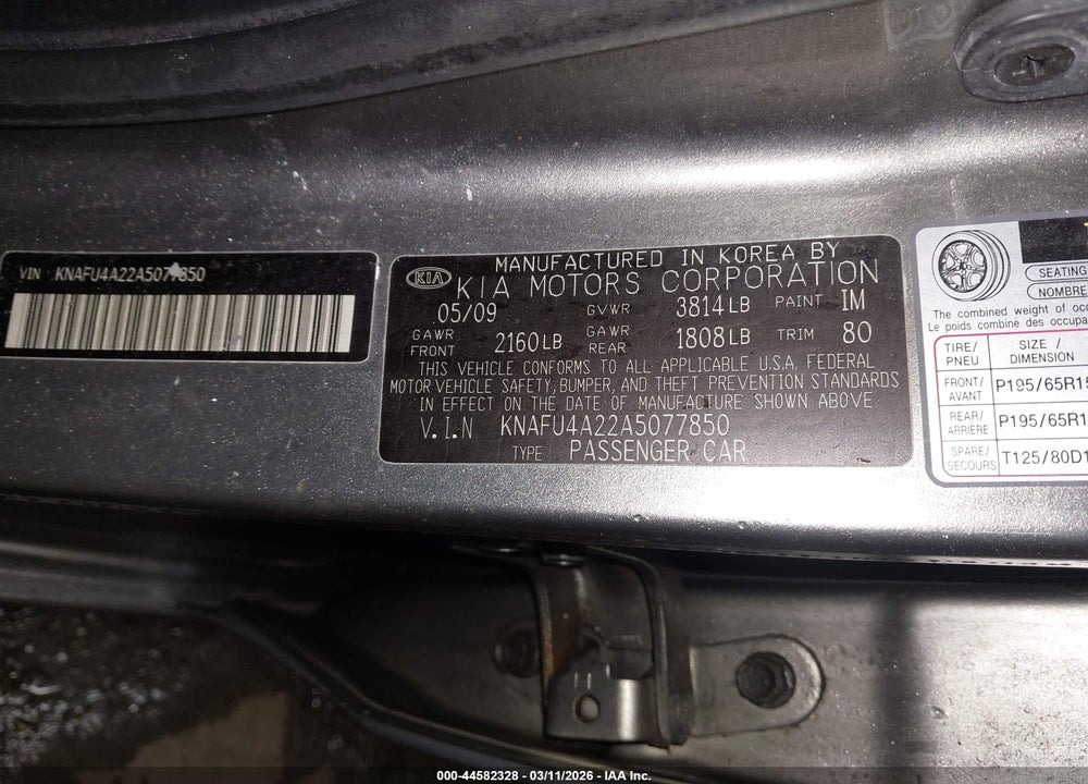 2010 KIA FORTE EX VIN: KNAFU4A22A5077850