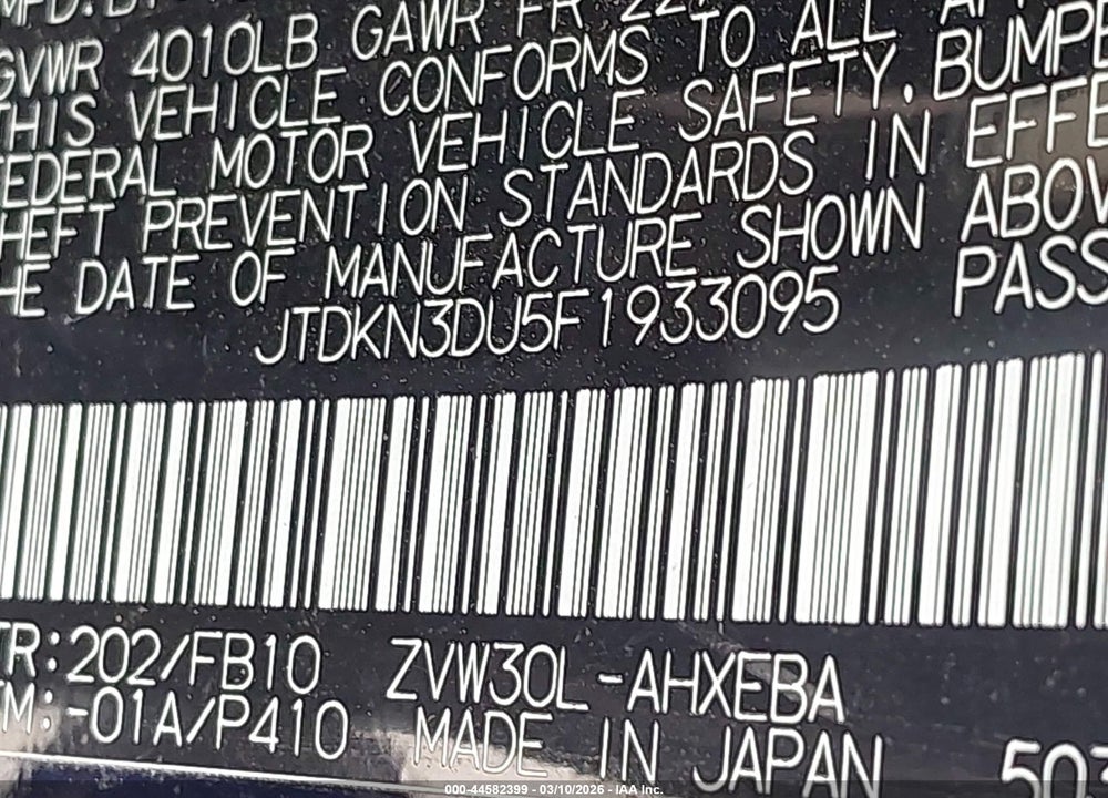 2015 TOYOTA PRIUS TWO VIN: JTDKN3DU5F1933095