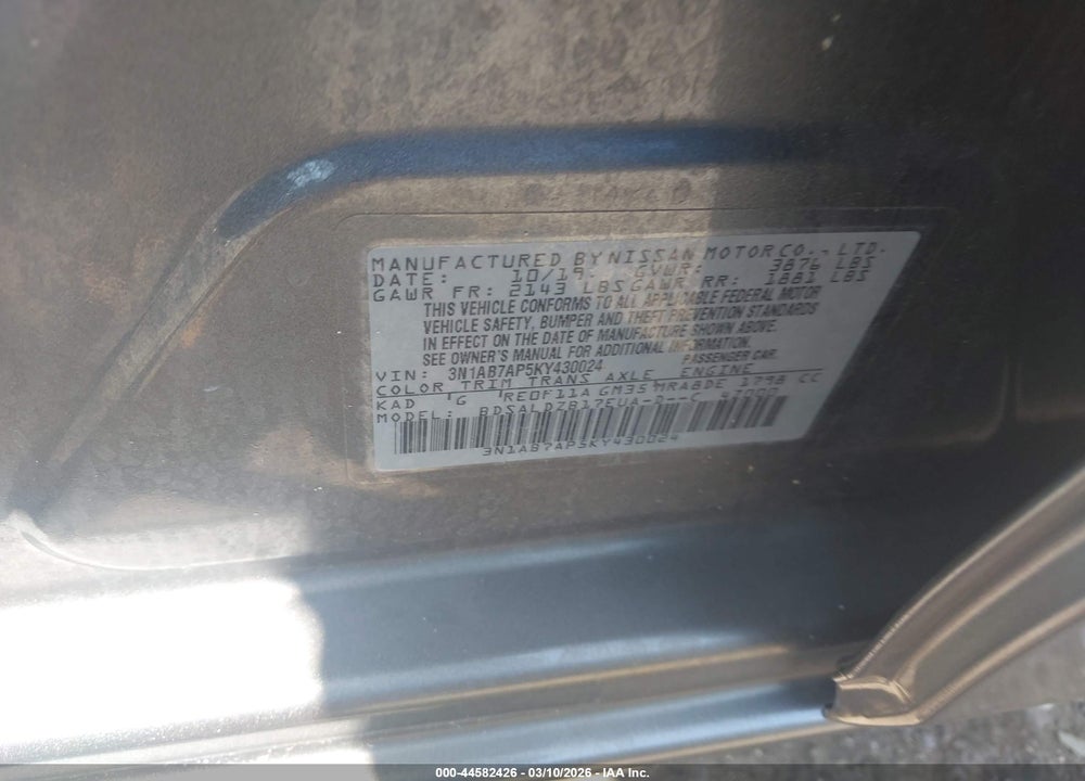 2019 NISSAN SENTRA SV VIN: 3N1AB7AP5KY430024