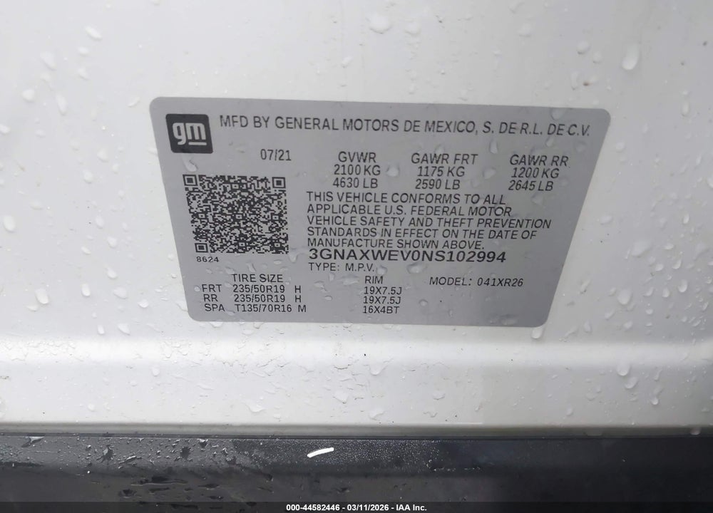 2022 CHEVROLET EQUINOX AWD RS VIN: 3GNAXWEV0NS102994