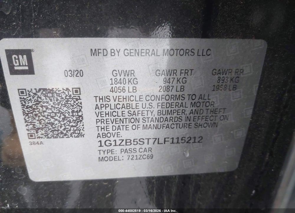 2020 CHEVROLET MALIBU FWD LS VIN: 1G1ZB5ST7LF115212