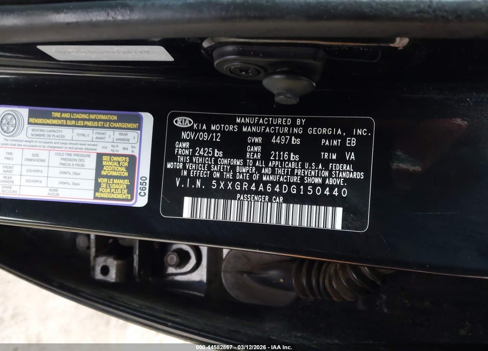 2013 KIA OPTIMA SX VIN: 5XXGR4A64DG150440