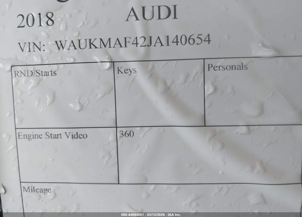 2018 AUDI A4 2.0T TECH ULTRA PREMIUM/2.0T ULTRA PREMIUM VIN: WAUKMAF42JA140654