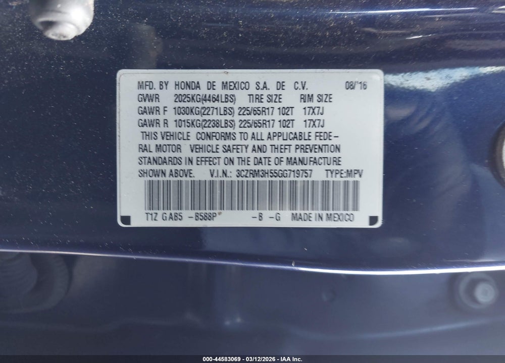 2016 HONDA CR-V EX VIN: 3CZRM3H55GG719757