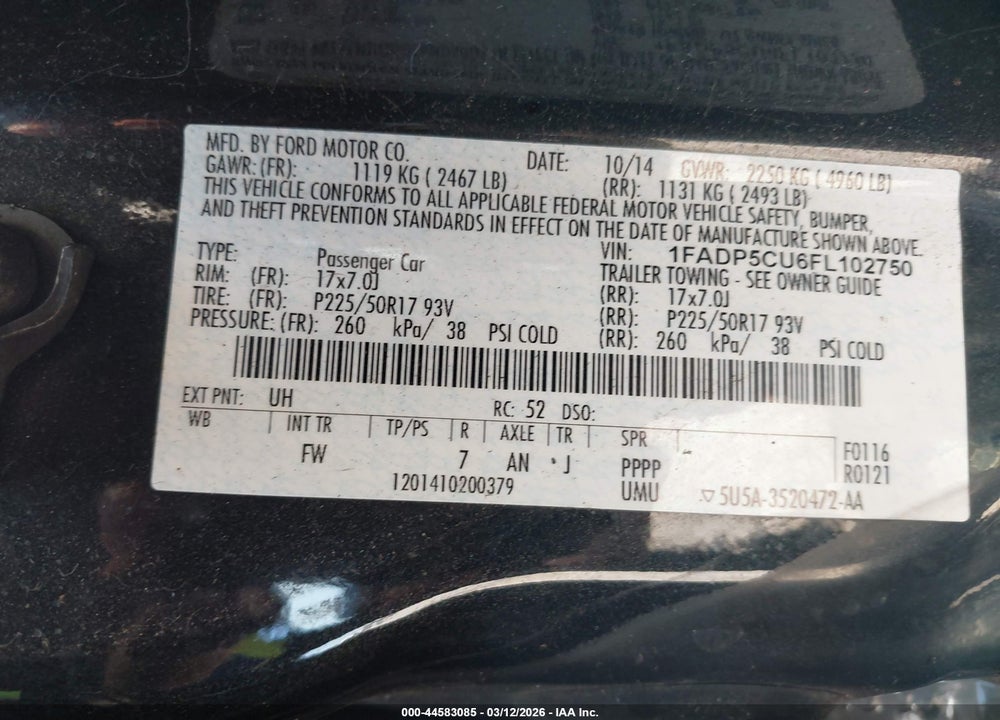 2015 FORD C-MAX ENERGI SEL VIN: 1FADP5CU6FL102750