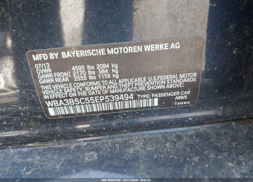 2014 BMW 328I XDRIVE VIN: WBA3B5C55EP539494
