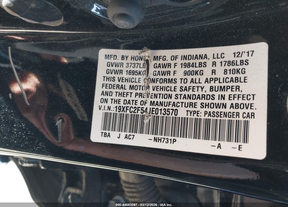 2018 HONDA CIVIC LX VIN: 19XFC2F54JE013570