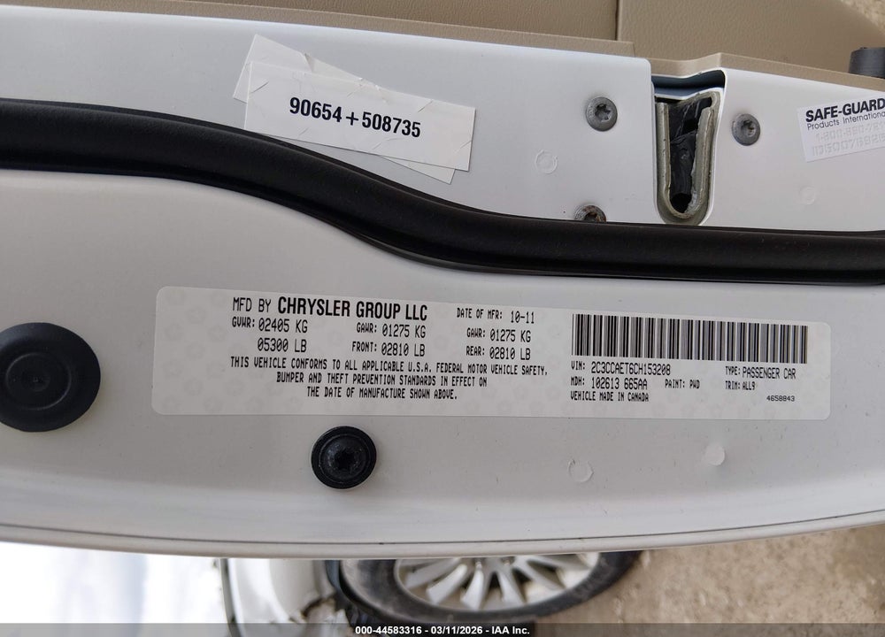 2012 CHRYSLER 300C VIN: 2C3CCAET6CH153208