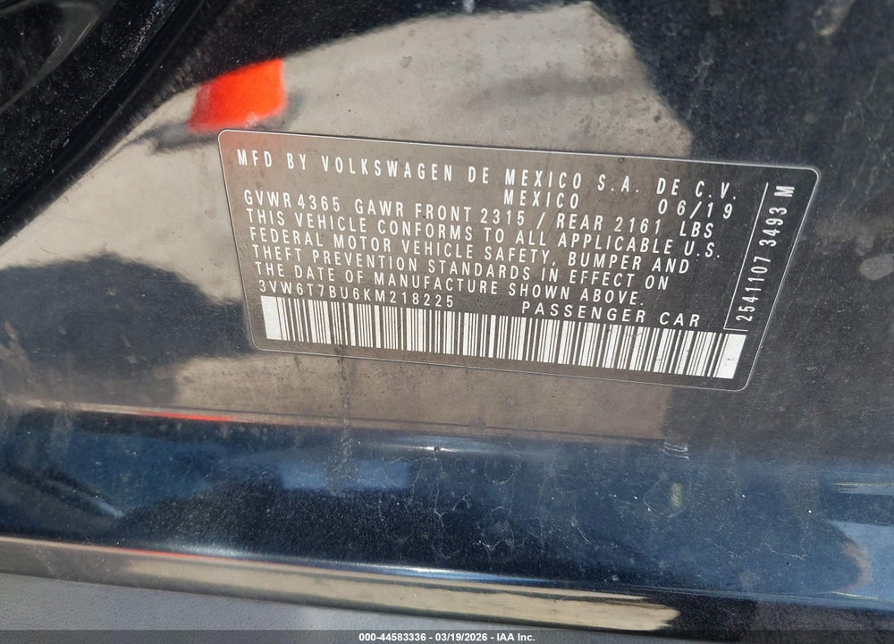 2019 VOLKSWAGEN JETTA GLI 2.0T 35TH ANNIVERSARY EDITION/2.0T AUTOBAHN/2.0T S VIN: 3VW6T7BU6KM218225