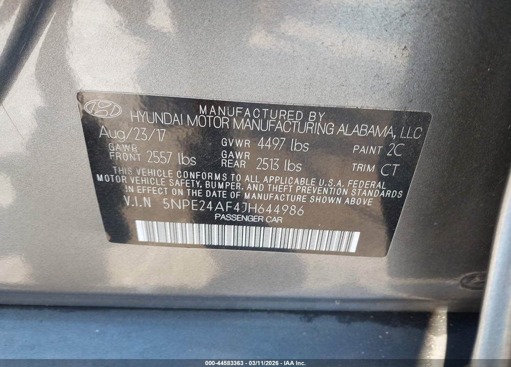 2018 HYUNDAI SONATA SE VIN: 5NPE24AF4JH644986