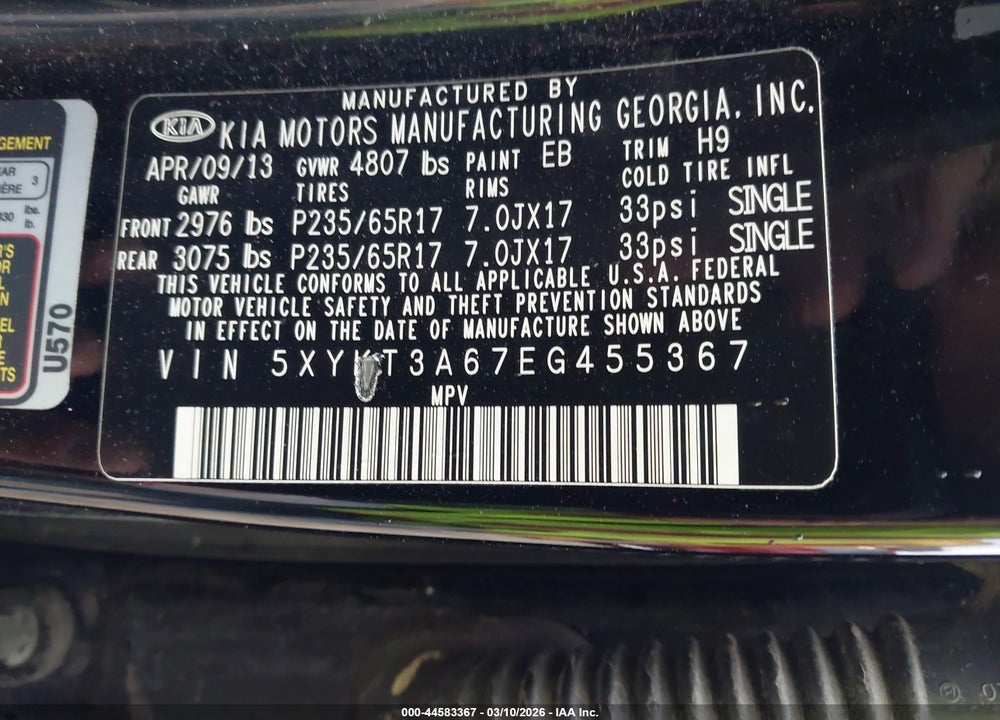 2014 KIA SORENTO LX VIN: 5XYKT3A67EG455367