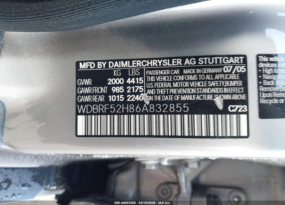 2006 MERCEDES-BENZ C 230 SPORT VIN: WDBRF52H86A832855