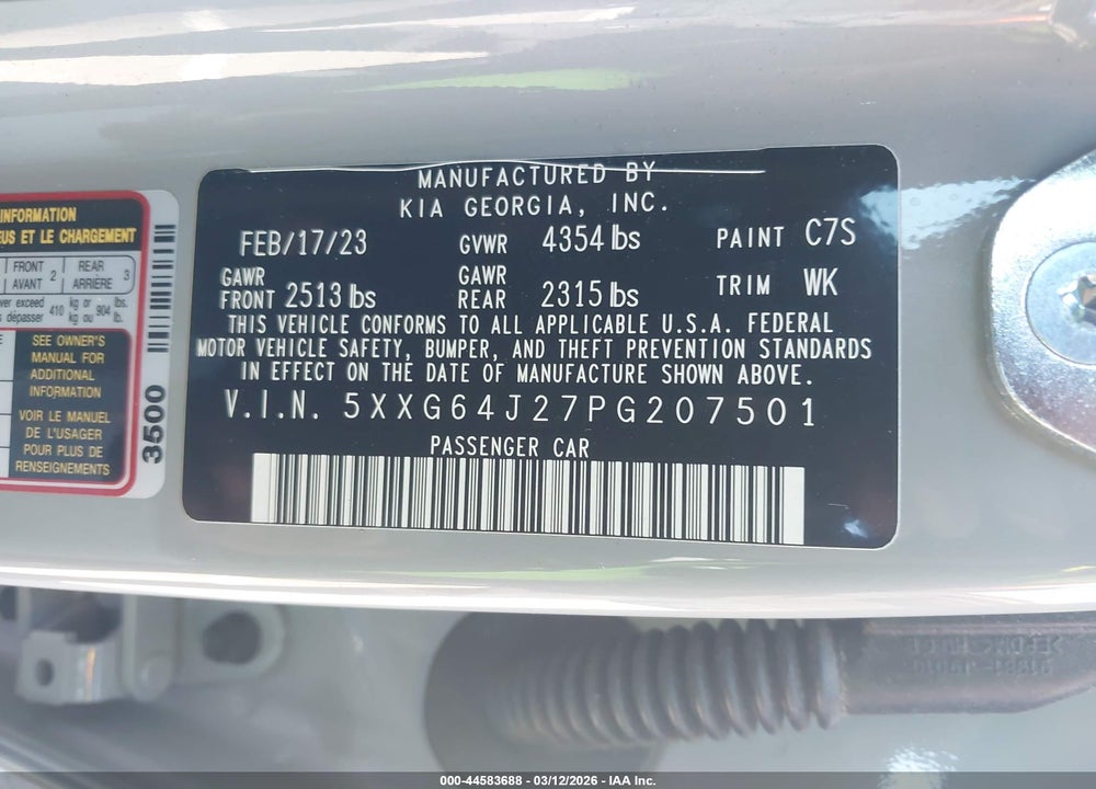 2023 KIA K5 GT-LINE VIN: 5XXG64J27PG207501