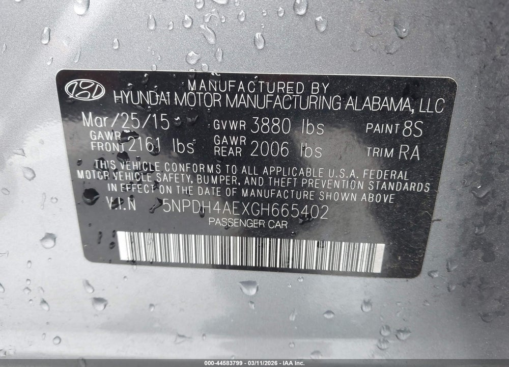 2016 HYUNDAI ELANTRA SE VIN: 5NPDH4AEXGH665402