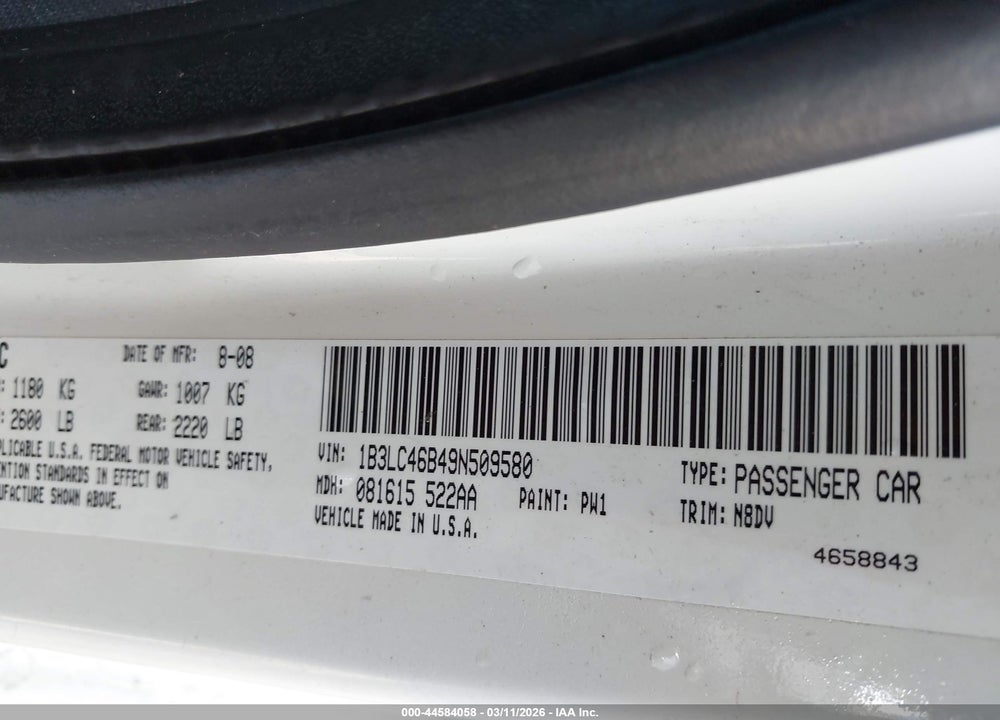2009 DODGE AVENGER SE/SXT VIN: 1B3LC46B49N509580