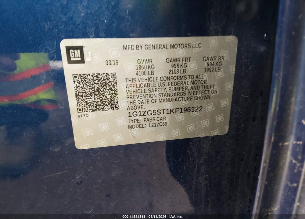 2019 CHEVROLET MALIBU RS VIN: 1G1ZG5ST1KF196322