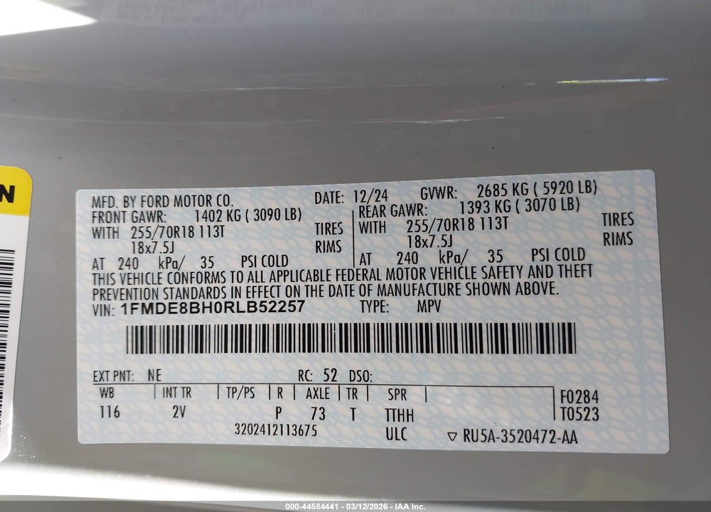 2024 FORD BRONCO OUTER BANKS VIN: 1FMDE8BH0RLB52257